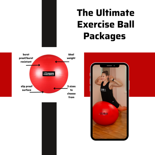 In the image, a vibrant exercise ball stands prominently beside a sleek smartphone displaying a screen. On the screen, a young woman, clad in a form-fitting black tank top, is engaged in a back extension exercise atop an identical exercise ball. Her arms are gracefully positioned by her head as she arches her back, demonstrating proper form and balance. The scene exudes a sense of focus and determination, capturing the essence of a dedicated fitness routine.